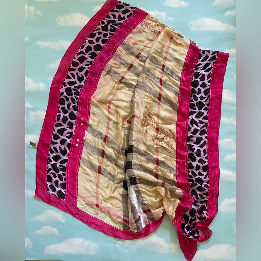 BURBERRY London Long Silk Shawl 70x29 Y2K